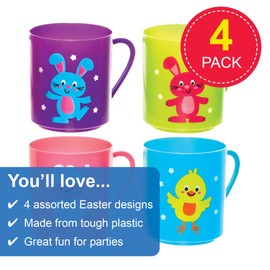 Baker Ross FX479 Easter Characters Plastic Mugs - Pack of 4, Easter Party Bag Fillers for Kids
