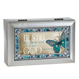 Be Still Know I Am God Brushed Silvertone Jewelry Music Box Plays in The Garden