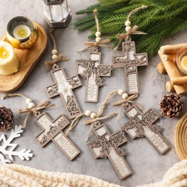 Vercraft 24 Pcs Christmas Wooden Cross Ornaments for Tree Christian Religious Cross Church Hanging Ornaments Decorations Bulk Farmhouse Gift for Xmas Holiday Church Home Decor (Vintage Style)