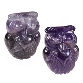 Nupuyai 2pcs Owl Bird Amethyst Mini Crystal Stone Statue Carved Animal Figure, Stones Pocket Figurine Ornament Home Office Decor