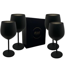 K&K Home - Copas de vino negras irrompibles de acero inoxidable mate, 18 onzas, juego de 4 copas de vino de metal de colores, perfectas para exteriores, bodas y fiestas
