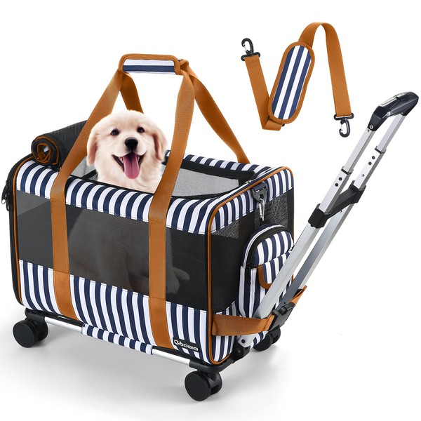 Dog Cat Carrier with Wheels TSA Airline Approved Rolling Soft Pet Carrier, Portable Pet Carrier with Telescoping Handle Detachable,Solid Structure Pet Travel Bag Carrier Wheels