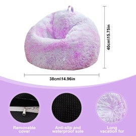 Tie Dye Purple faux fur bean bag chair covers (No Filler), comfy Shaggy Tie Dye Purple bean bag chair Cover for bedroom, stuffed animal Storage, kids adults teens girls bean bag chairs, Anti-Slip