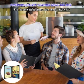 Restaurant Menu Covers Holders for 8.5 X 11 Inches, Double View Leather Menu Holder Covers, Black Leather Menu Covers for Wine List, Drinks, Cafes, Bar, Hotel(8.5" X 11"/2 View-Book Style/1 pcs)