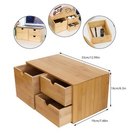 ILWorkTLs Bamboo Desk Organizer with 3 Drawers,Small Desktop Drawer,2 Tier Tabletop Storage Box for Home,Office