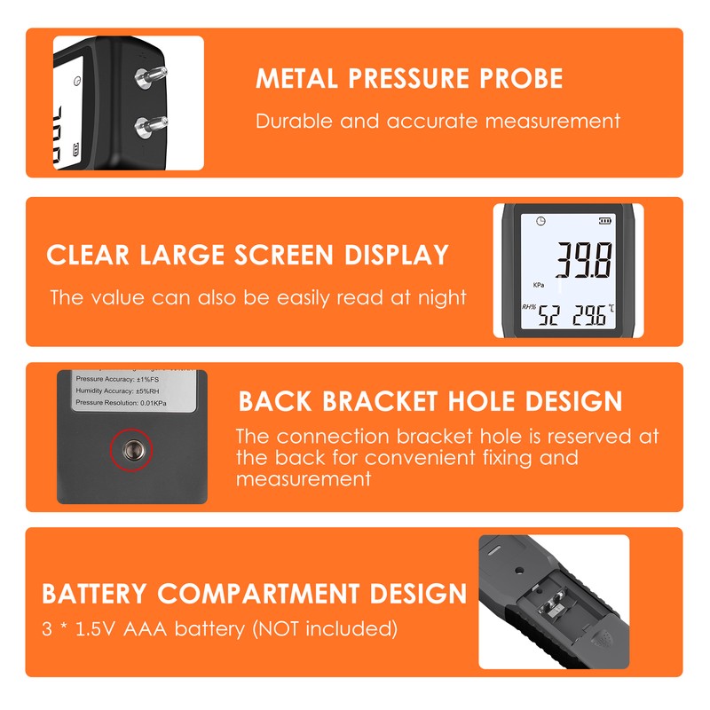 SMART SENSOR AS511 Digital Differential Pressure Gauge -39.98~39.98KPA Manometer Dual