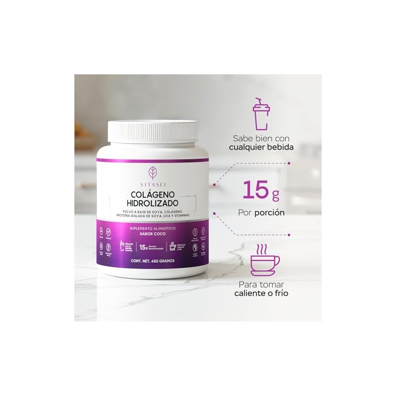 Vitasei Colágeno Hidrolizado Polvo Resveratrol Base Soya Edulcorantes 450 Sabor