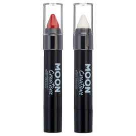 Moon Creations Face Paint Stick Body Crayons | England Flag Red & White Set | 3.2g | Sweat Proof & Water-Resistant Face Paint | Made in UK | For Kids, Adults, Fancy Dress, Festivals, Halloween, Joker