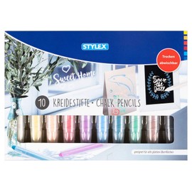 Stylex 28305 - 10 Chalk Pens for Decorative Painting and Designing Glass and Smooth Surfaces, Water-Soluble and Dry Erasable, Ideal for Window Stickers