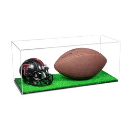 Better Display Cases Acrylic Display Case for Full Size Football and Mini Helmet - Large Rectangle Box with Clear Case and Turf Base 19.25" x 8.25" x 8" (B47/A103)