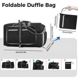 Large Foldable Travel Duffe Bag, 65L Lightweight Waterproof Hand Luggage Bag with Shoes Compartment, Weekend Overnight Sports Holdall Bag for Women and Men Black