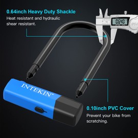 INTEKIN Key Lock Bike Lock, Blue, Portable, Heavy Duty, 16mm, 4ft/5ft Length Security Cable with Sturdy Mounting Bracket for Bicycles, Bikes and More