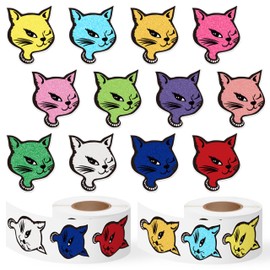 Qimgic Cute Cat Roll Stickers - 2 Rolls 1000pcs Retro Wink Cats Large Decal for Women, Vintage Kitten Party Vinyl Sticker Decoration, Cute Animal Decal Label Decor Supplies for Cup Laptop Gift