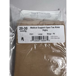 Ames Walker Compression Socks  Opened  Toe Large Knee Highs 20-30 mmHg Beige