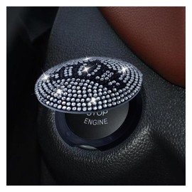 Bling Car Push to Button Cover, Rhinestone Ignition Button Protective Cap, Diamond Engine Start Button Stickers, Universal Car Interior Decor Accessories for Women Girls (White)