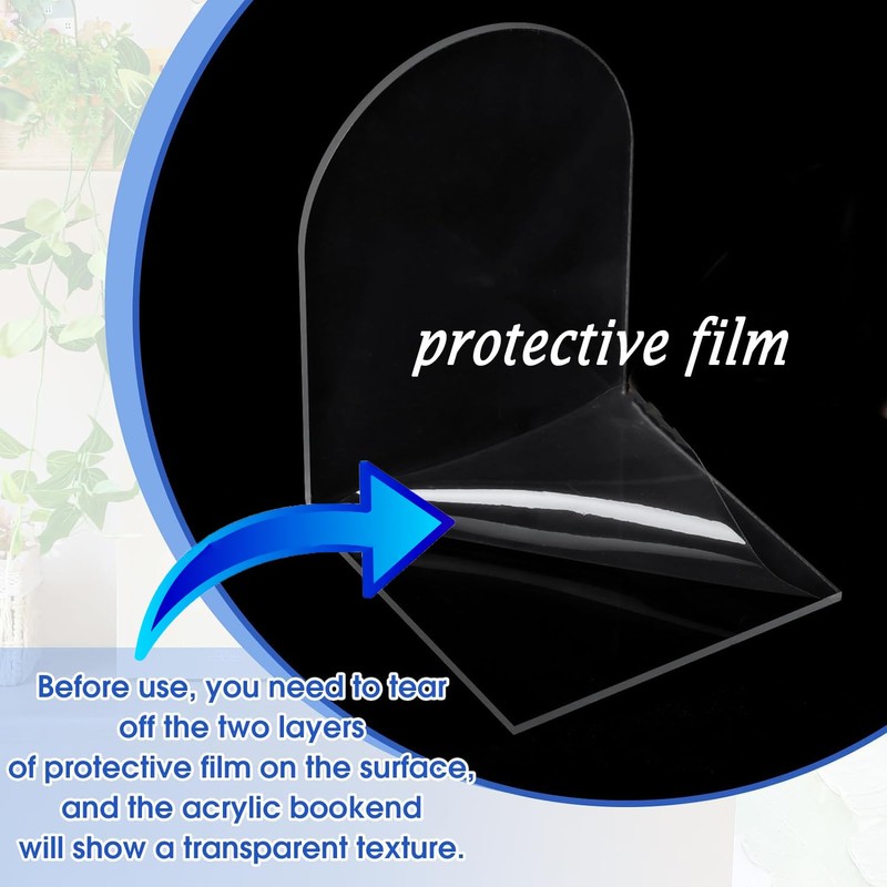 Lulonpon 2pcs Clear Acrylic Bookends, Non-Skid Book Ends for Book