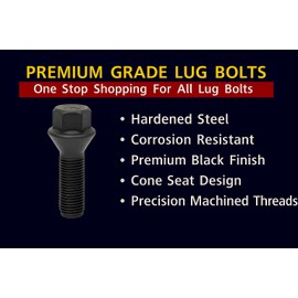 20 Pcs Lug Bolts Conical Bolt 12x1.25 Thread For Jeep Cherokee Renegade Alfa Romeo Fiat 24mm Shank Black Finish