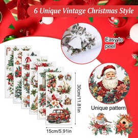 HICOHAND Christmas Rub On Transfer Sticker, 6 PCS 5.91 * 11.81in Rub on Transfer Decals for Furniture Crafts Christmas Tree BellSnowman Vintage Reindeer Gnome Vintage Decals for Home DIY Craft