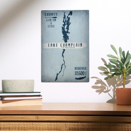 Lantern Press 10x15 Inch Wood Sign, Ready to Hang Wall Decor, Lake Champlain, New York, Lake Essentials, Shape, Acreage and County