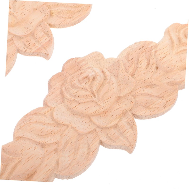 TEHAUX Wood Carved Onlays Appliques 2pcs Rose Flower Decorative Patches