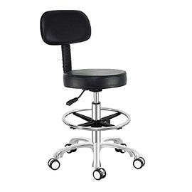 Antlu Rolling Adjustable Stool Drafting Chair for Office Shop Kitchen Medical Salon,Swivel Stool with Wheels and Back (Black, with Foot Ring)