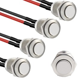 Set of 4 Waterproof Push Button Locking Push Button Stainless Steel Button On Off 12 mm 2A/12V/24V/125V/250V with Wire