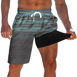 Compression Liner Board Shorts Men's Novelty 9 Inch Man Swim Trunks Black Stripe Swimming Surfing Beach Shorts Quick Dry Lightweight Swimsuits Travel Sports Shorts with Pockets XXL