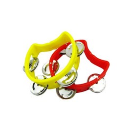 Musiclily Plastic 6 Inch Handheld Half Moon Tambourines Percussion Jingles Musical Instrument, Red/Yellow(Pack of 2)