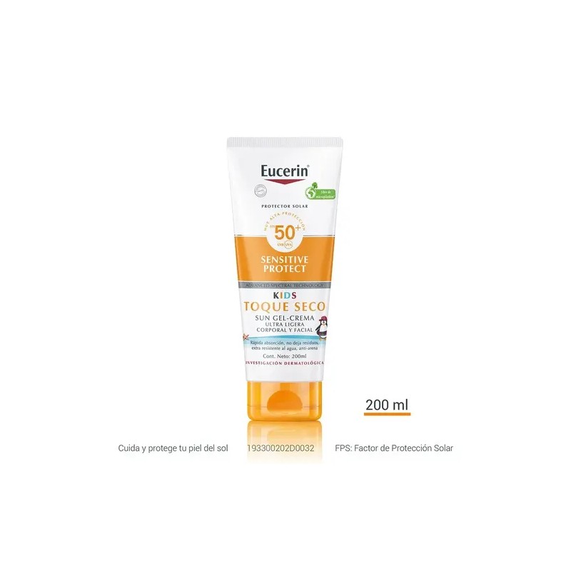Protector Solar Eucerin Sun Kids Toque Seco Gel Crema 200ml