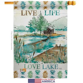 Breeze Decor Lodge Live Life Lake Garden House Flags Kit Outdoor Rustic Cabin Moose Wildlife Adventure Forest Small Decorative Gift Yard Banner Made in USA 28 X 40