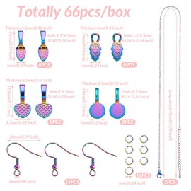 KISSITTY 32pcs Glue On Pendant Bails for Jewelry Making Rainbow Spoon Glue-on Flat Pad Bails with Jump Rings, Earring Hook, Cable Chain Necklaces for Earrings Necklaces Crafting Making