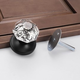 Gobrico Clear Crystal Door Knob Octagonal Diamond Glass Half Dummy Doorknob in Matte Black Decorative One-Side Interior Door Handle 1 Pack