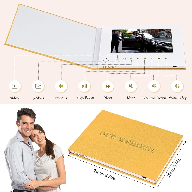 EclatView “MEMORIES” Video Greeting Book – Linen Hardcover with Gold