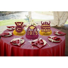 Maroon and Gold Graduation Decorations Class of 2025: Graduation Centerpieces for Tables 2025 Graduation Table Decorations, Grad Table Decor for Graduate Party