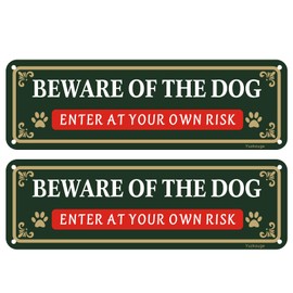 Beware of Dog Enter At Your Own Risk Sign - 2 Pack, 25cm x 8cm Rust Free Aluminum Yard Sign, Weatherproof, Fade Resistant, Easy Mounting.