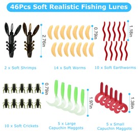 KOCASO 101 PCS Fishing Lure Tackle Box for Freshwater and Saltwater Bait, Realistic Worms Crankbait Spinner Blade Spoon Lures Fishing Accessories Fishing hooks, Pliers, Bass Lures Trout Lures