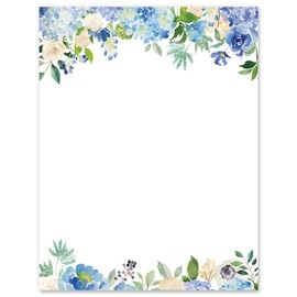 60 Pack Hydrangea Stationery Letterhead Paper Blue Purple Floral Letter Writing Paper Spring Summer Flower Greeting Note Paper for Invitation Office Printing, 8.5 x 11 Inch