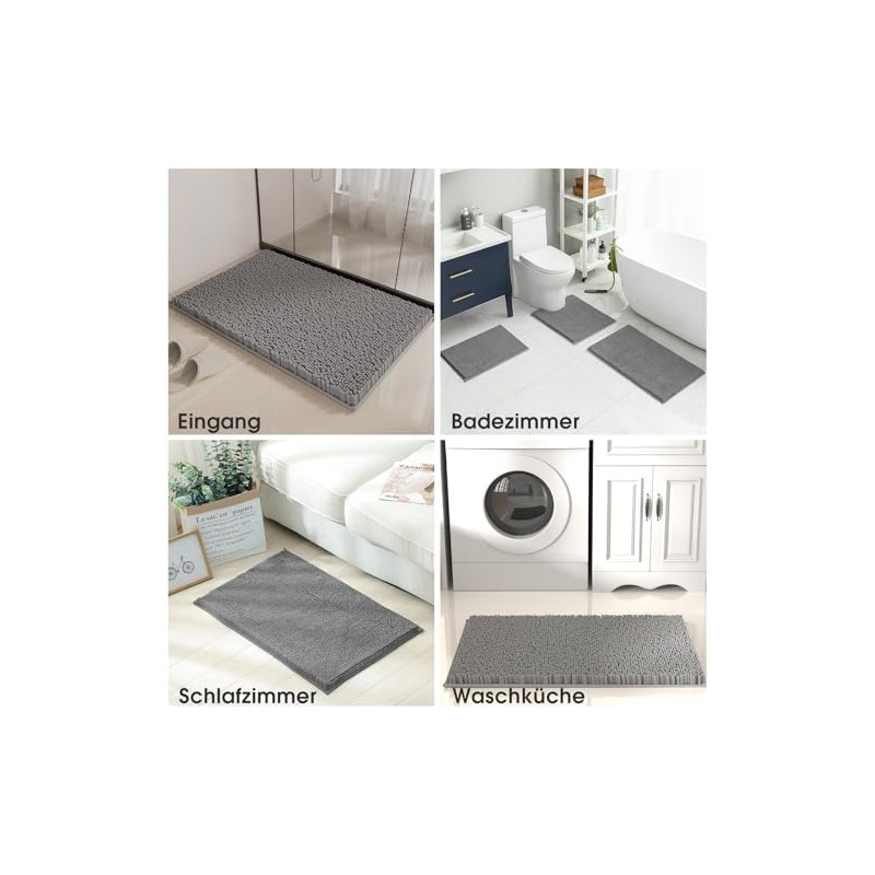 COMPOLICY Chenille Bathroom Rug, Non-Slip Absorbent Bath Mat, Washable Bath