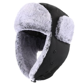Connectyle Men's Trapper Hat with Face Mask Windproof Winter Hat for Men Thermal Faux Fur Hunting Hat Outdoor Black