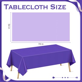 Just Shimmer 6 Pieces Purple Series Rectangle Tablecloth, 54x72 Solid Color Waterproof & Spillproof Disposable Plastic Table Cover, Durable Party Tablecloth for Dining, Buffet, Picnic, Outdoor Events