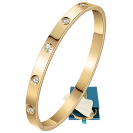 LUCSIS Hinge Bangle Bracelet Stainless Steel 18K Gold Plated with Love 5A Grade Cubic Zirconia, Friendship Love Bracelet Jewelry gifts for women