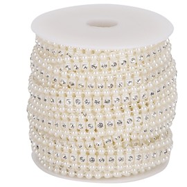10m Beautiful Faux Pearl Bead String with Artificial Diamonds Decoration Craft DIY AccessoriesDouble Row with Faux Diamonds