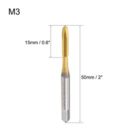 uxcell Spiral Point Plug Threading Tap M3 x 0.5 Thread, Ground Threads H2 3 Flutes, High Speed Steel HSS 6542, Titanium Coated, Round Shank with Square End, 2pcs