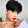Creamily- Pelucas cortas de corte Pixie negro para mujeres negras,