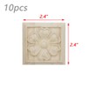 Dnyta 10pcs Decorative Wood Flower Carved Appliques Onlays Square Wood