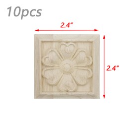 Dnyta 10pcs Decorative Wood Flower Carved Appliques Onlays Square Wood Flower Carved for Cabinet Wall Mantel Wardrobe Furniture Decor