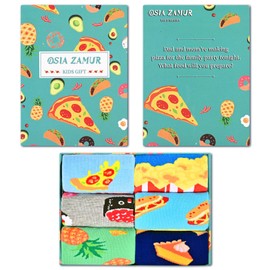 Dsia Zamur Kids Boys Girls Crew Socks 4-6 Pack + Gift Box, Novelty Funky Colorful Toddler Calf Socks for Teens, 6 Pack Diy Food, 12-18 Years