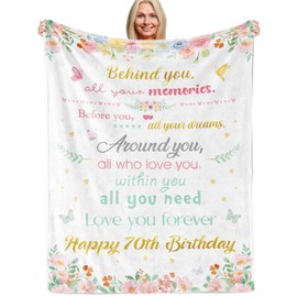 Unique 70th Birthday Gifts for Mom Birthday, Happy 70th Birthday Blanket for Women, 130x150cm 70 Year Old Birthday Blanket for Wife, Beat Bday Gifts Ideas for 70th Grandma Female Friends Present