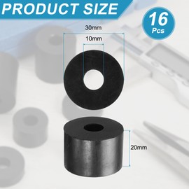 sourcing map 16 Pcs Rubber Spacers 30mm OD x 10mm ID x 20mm Height Round Anti Vibration Spacer Thick Rubber Washers