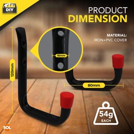 SOL 2pk All Purpose Metal Utility Hook – Heavy-Duty Wall-Mounted Hooks for Secure Storage – Ideal for Hanging Garden Tools, Bicycles, Ladders & DIY Equipment in Sheds, Garages & Workshops